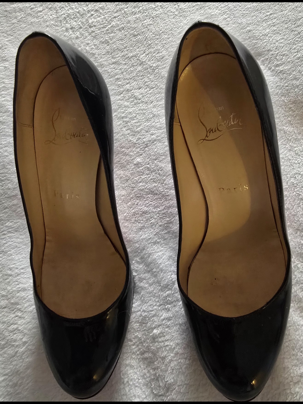 Christian Louboutin Black Patent Round-Toe Pumps